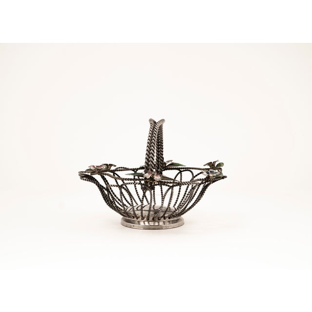 Blue Hollywood Regency Wire Basket with Floral Decor, 1950s For Sale - Image 8 of 10