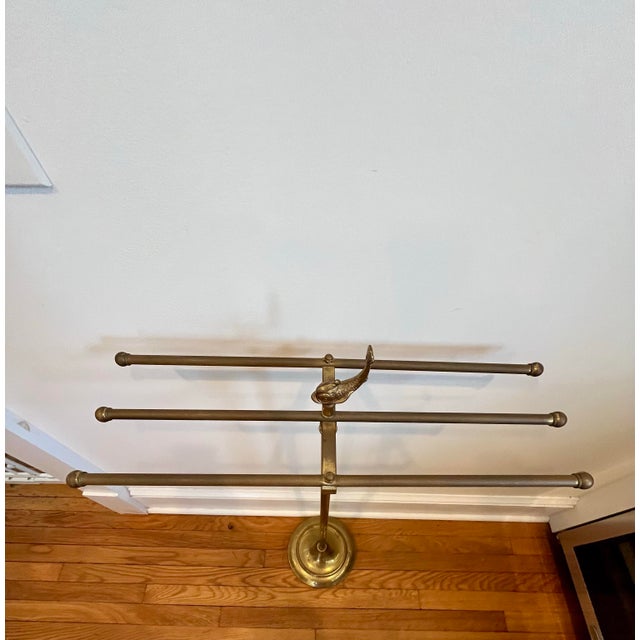 Metal Hollywood Regency Brass Towel Rack Valet Stand 1960s Fish Motif For Sale - Image 7 of 12