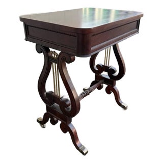 Mid 20th Century Vintage Regency Style Flame Mahogany Lyre Base Side Table For Sale