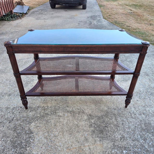 Late 20th Century British Colonial Regency Style Mahogany & Cane Tiered ...