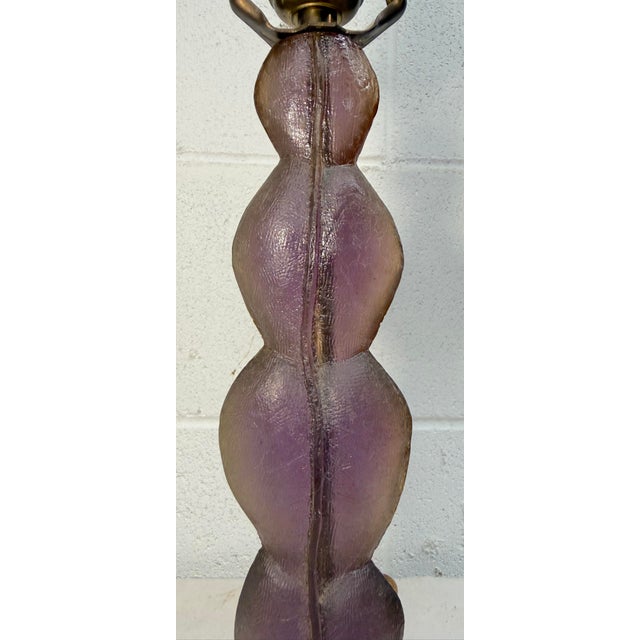 Rare Vintage Handmade MCM Purple Lucite and Pottery Base Electric Table Lamp For Sale - Image 4 of 12