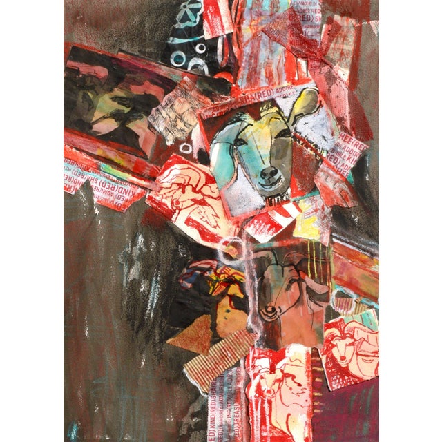 Collage of goats and other media by Karen Druker (American, 1945). Signed "Druker" in the lower right corner. Presented in...