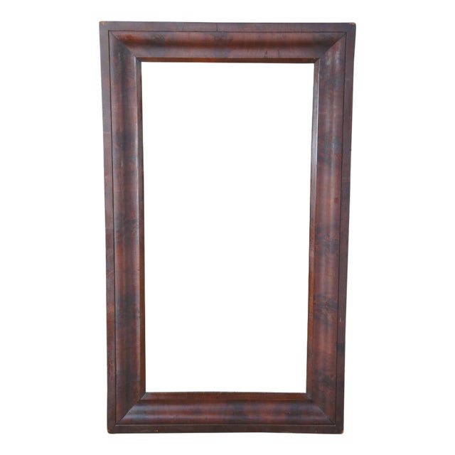 Antique American Empire Flame Mahogany Rectangular Wall Vanity Mirror 28" X 48" For Sale