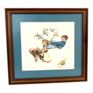 Norman Rockwell "Young Love: Swinging Framed Art Print VTG 1970-1979 Reproduction For Sale
