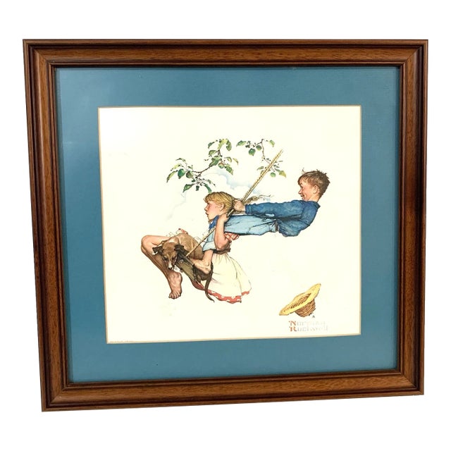 Norman Rockwell "Young Love: Swinging Framed Art Print VTG 1970-1979 Reproduction For Sale