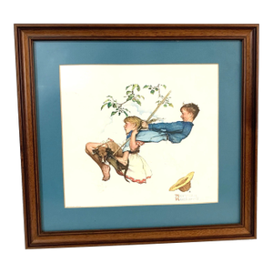 Norman Rockwell "Young Love: Swinging Framed Art Print VTG 1970-1979 Reproduction
