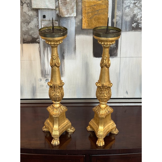 Traditional Gilt Candle Prickets, Pair For Sale - Image 3 of 12