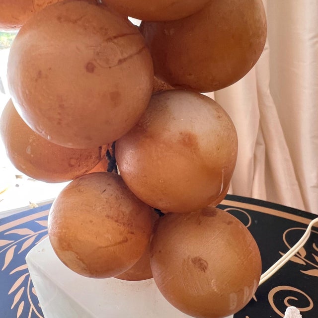 1960s Beautiful midcentury vintage alabaster lamp with alabaster grapes // two-bulb lamp with pull chains // carved Italian alabaster // large For Sale - Image 11 of 15