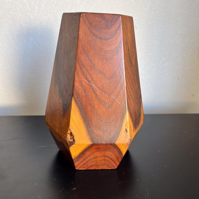1943 Poston Arizona Camp Art Handcrafted Wood Hexagonal Vase For Sale - Image 4 of 12