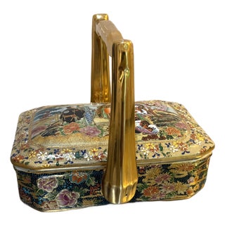 Chinese Satsuma Gilt Ceramic Handled Box For Sale