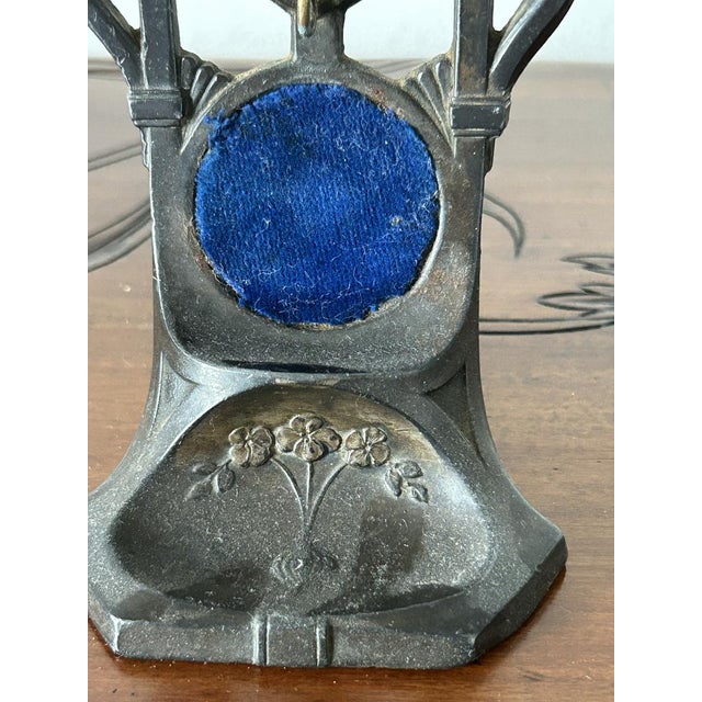 Art Nouveau Clock Stand in Metal and Velvet, 1890s For Sale - Image 3 of 8