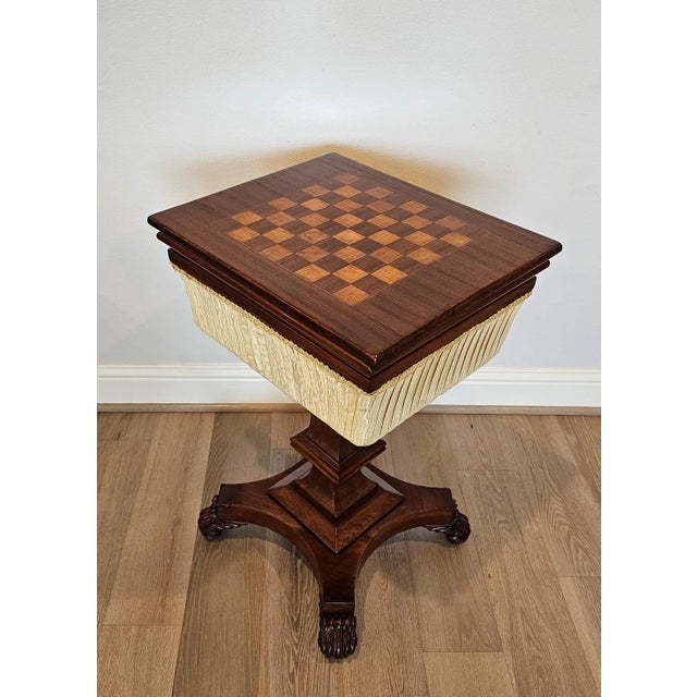 Antique English William IV Period Mahogany Inlaid Chessboard Top Sewing Stand For Sale - Image 9 of 13
