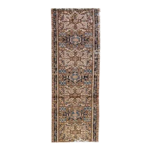 Vintage Distressed Geometric Brown Wool Runner