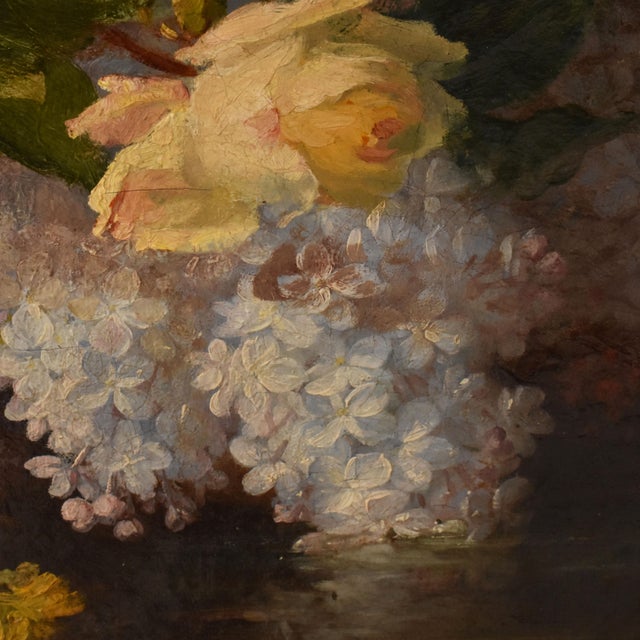 Still Life with Flower Vase, 1800s, Oil on Canvas For Sale - Image 8 of 11
