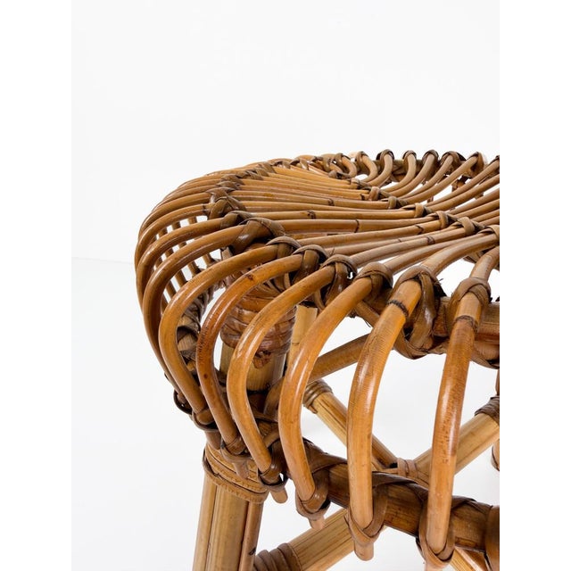 Mid-Century Italian Handcrafted Cane Bamboo & Rattan Stool in the style of Albini for Tito Agnoli, 1960s For Sale - Image 16 of 18