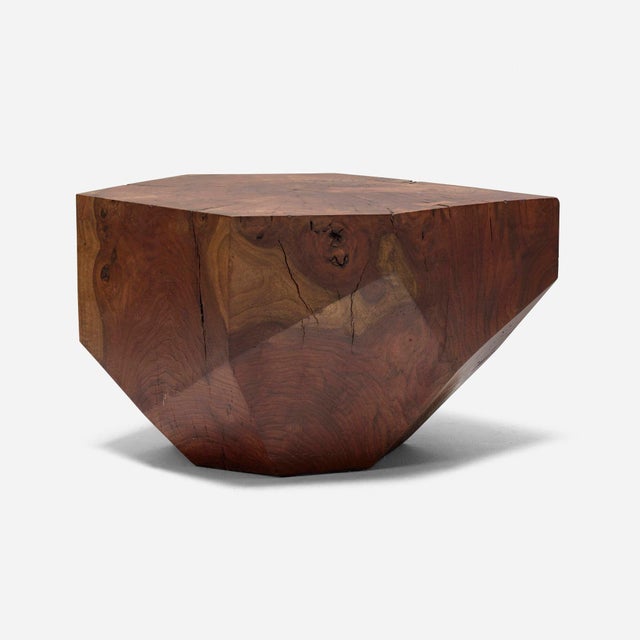 Alma Allen Walnut Coffee Table, 2015 Solid walnut with a faceted, geometric form with two exposed butterflies joint...