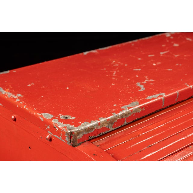 Industrial Vintage Industrial Wood and Steel Wheeled Workshop Cabinet For Sale - Image 3 of 11