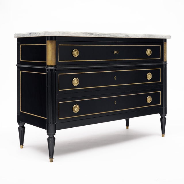 French Louis XVI-Style Ebonized Secrétaire Commode For Sale - Image 3 of 9