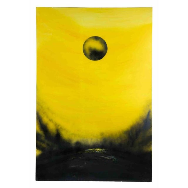Mixed media on canvas (oil and acrylic) realized by Mario Sinisca in 1980s. Hand Signed in the lower right margin....