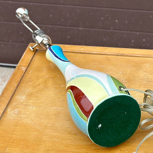 Signed Jill Rosenwald Abstract Art Pottery Lamp With Matching Finial For Sale - Image 11 of 11