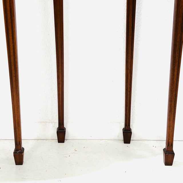 1990s Pair of Custom Federal Style Demi-Lune Console Tables For Sale - Image 12 of 14
