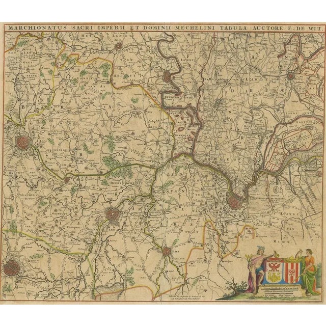 Antique map titled 'Marchionatus Sacri Imperii et Dominii Mechelini Tabula'. Large folio size map of the region around...