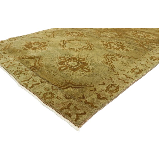 Vintage Turkish Oushak Runner with Modern Shaker Style 04'04 x 12'06. Representing a stylish union of traditional and...