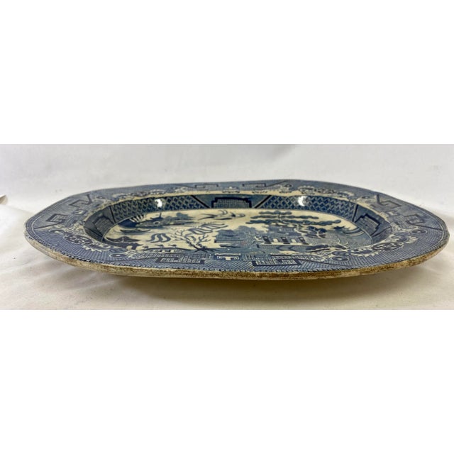 Antique Pearlware Blue Willow Platter Made in England - Circa 19th Century For Sale - Image 9 of 13