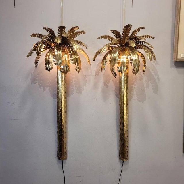 Maison Jansen Palm Tree Lamps in Gilt Brass by Christian Techoueyres for Maison Jansen, France, 1970s, Set of 2 For Sale - Image 4 of 18