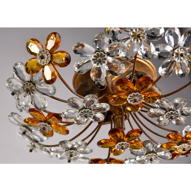 Amber Mid Century Maison Bagues Style Crystal Flower Flush Mount Fixture For Sale - Image 8 of 12