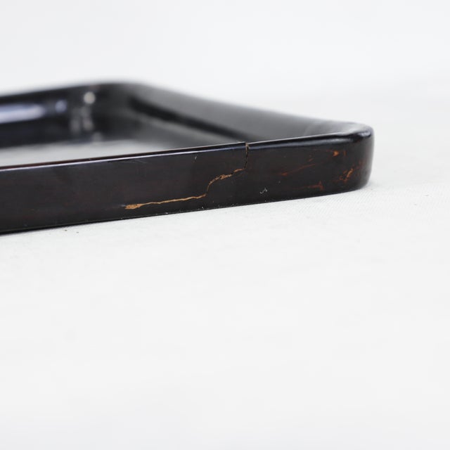 Vintage Chinese Black Lacquer Rectangular Serving Tray - Red and Gold Plum Blossom Motif For Sale - Image 12 of 16