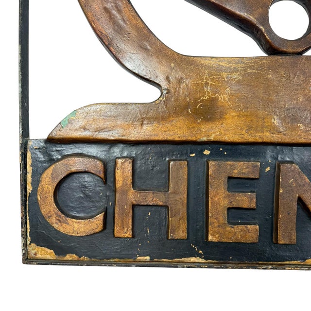 Black Vintage Chemist Shop Sign Apothecary Hanging Sign with Mortar and Pestle, 1950s For Sale - Image 8 of 17