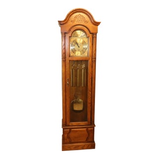 Vintage Howard Miller “Beaumont” Triple-Chime Oak Grandfather Clock, Model 610-259, Circa 1985 For Sale
