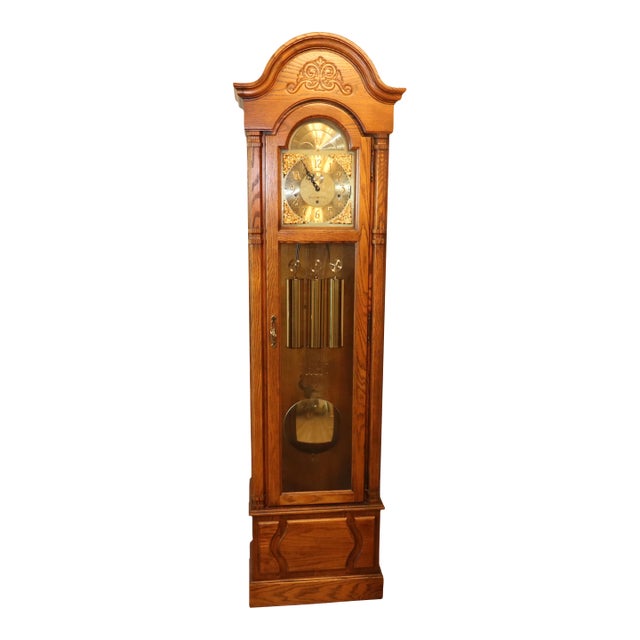 Vintage Howard Miller “Beaumont” Triple-Chime Oak Grandfather Clock, Model 610-259, Circa 1985 For Sale