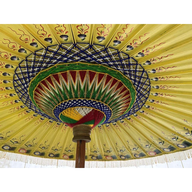 Indonesian Parasol in Wallpaper, Wood and Wool, 1950s For Sale - Image 11 of 17