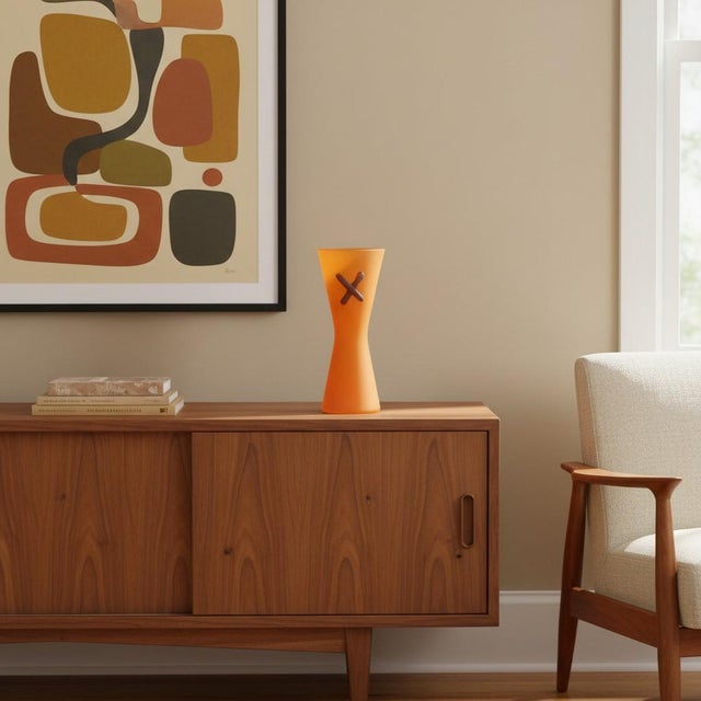 Contemporary Vintage Studio Art Glass Vase-Frosted Orange-Modern-Memphis Style-Contemporary For Sale - Image 3 of 11