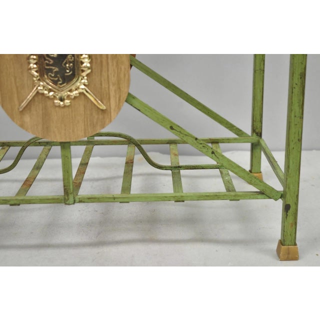 Vintage Italian Neoclassical Green Wrought Iron Book Magazine Rack W/ Shield For Sale - Image 14 of 15