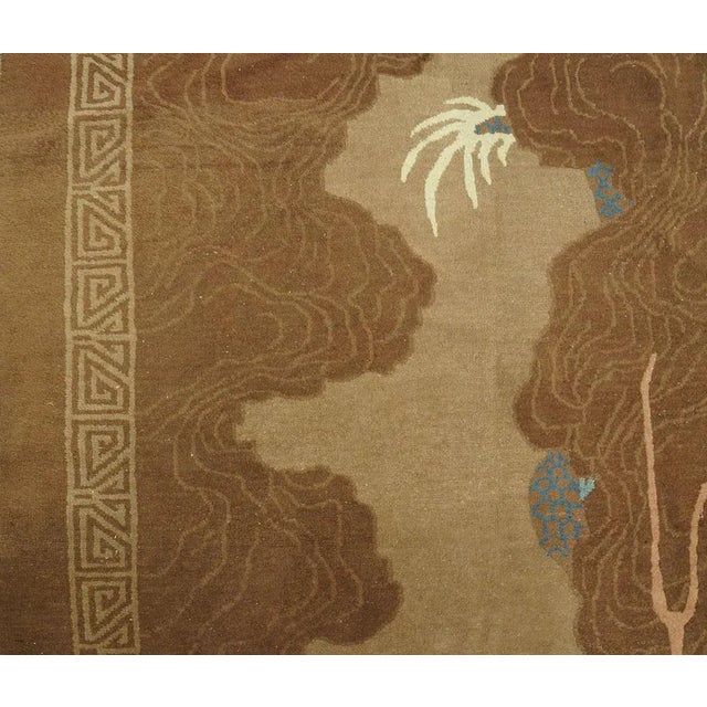 Magnificent Brown Earth Tone Color and Majestic Chinese Dragon Design in Light Blue and Ivory Antique Chinese Peking Rug For Sale In New York - Image 6 of 9