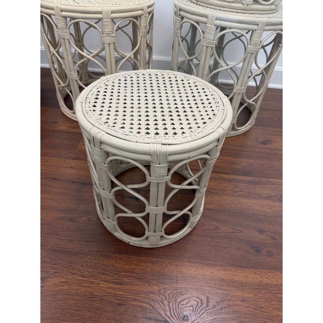 Set of 4 Vintage Rattan and Cane Accent Tables For Sale In New York - Image 6 of 8