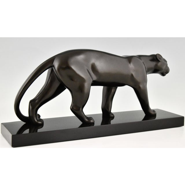 Black Emile Louis Bracquemond, Sculpture of Walking Panther, 1930, Bronze and Marble For Sale - Image 8 of 14
