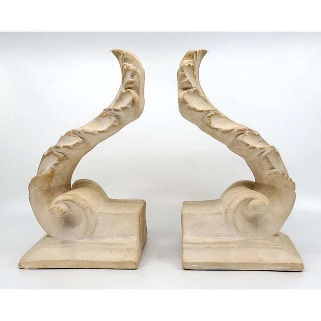 Ceramic Bookends Plaster Ancanthus Leaf Pair 1960s For Sale - Image 7 of 13