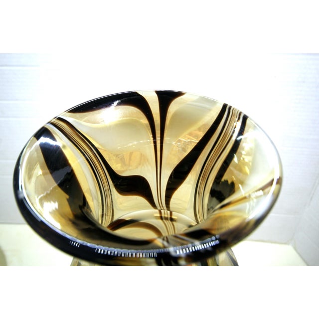 Mid-Century Modern 1960s Maestro Carlo Moretti-Style Murano Amber & Espresso Swirl Vase Cased Glass - 14" For Sale - Image 3 of 11
