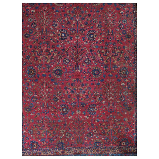 Antique Persian Lavar Kerman Oriental Carpet, Handmade, Red, Ivory, Light Blue For Sale - Image 12 of 13