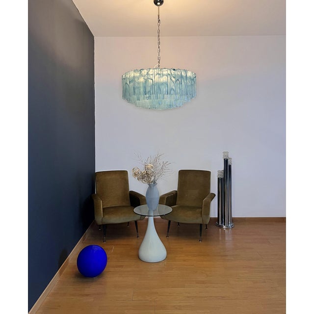 Glass Large Murano Glass Chandelier with 101 Blue Alabaster Glass Tube, 1990s For Sale - Image 7 of 17