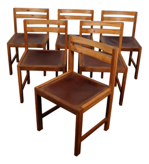 Vintage Dining Chairs in Pine and Saddle Leather by Knud Færch, 1960s, Set of 6