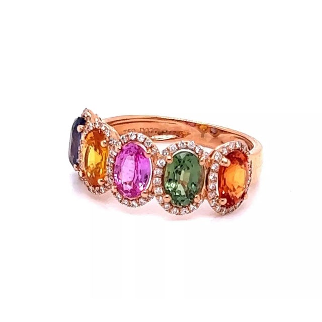 Late 20th Century Multicolor Sapphire & Diamond 18k Rose Gold Band Ring - Size 6 For Sale - Image 5 of 7