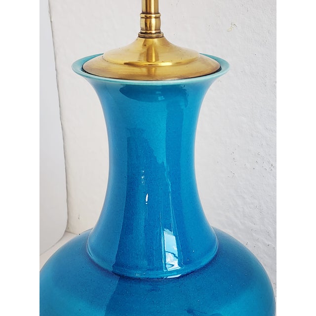 Mid Century Modern Blue Cerulean Table Lamps-a Pair For Sale - Image 9 of 12