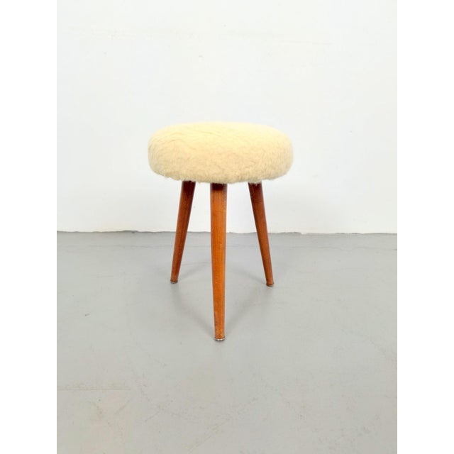 Vintage Swedish Three Legged Sheepskin Stool, 1970 For Sale - Image 3 of 6