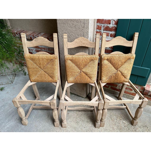 Set 6 Vintage French Ladder Back Dining Chairs Rush Seat Bleached Oak Farmhouse For Sale - Image 12 of 18