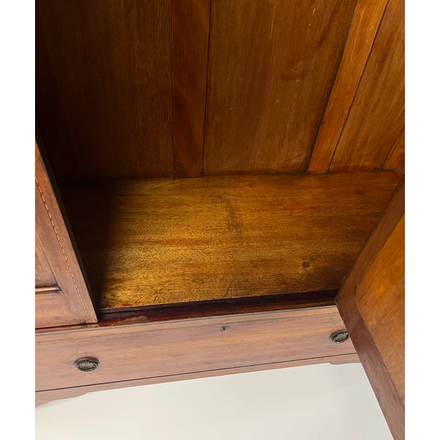 Brown Early 20th Century English Edwardian Style Inlaid Mahogany Wardrobe With Beveled Oval Mirror For Sale - Image 8 of 16
